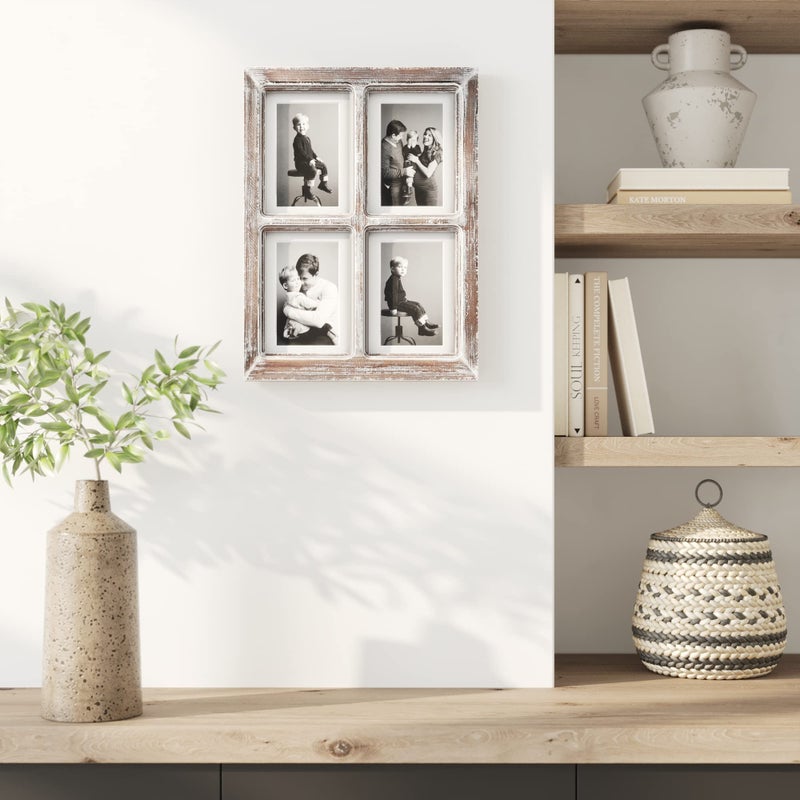 Barnyard Designs 4x6 or 5x7 Collage Picture Frames, 4 Photo Openings w/Mat for Multiple Pictures, Distressed Rustic Wood Farmhouse Frame for Wall, 16x12 (Brown) - Image 4